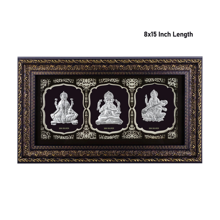 Lakshmi Ganesh Saraswati Murti Photo Frame- 8 X 15 Inches | 999 Silver Foil Picture Frame/Wall Picture For Pooja - Hindu God Photos & Frames