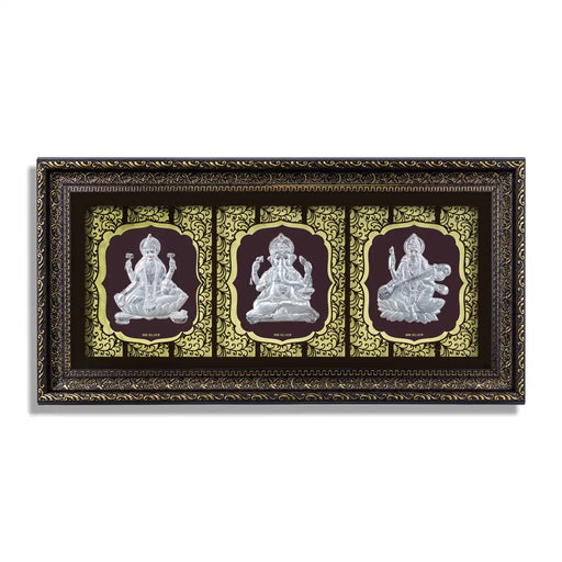 Lakshmi Ganesh Saraswati Murti Photo Frame - 10 X 20 Inches | Picture Frame/ 999 Silver Wall Picture For Pooja - Hindu God Photos & Frames