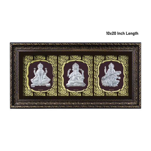 Lakshmi Ganesh Saraswati Murti Photo Frame - 10 X 20 Inches | Picture Frame/ 999 Silver Wall Picture For Pooja - Hindu God Photos & Frames