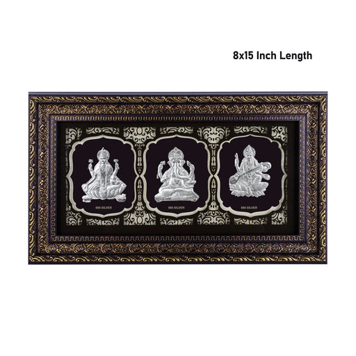 Lakshmi Ganesh Saraswati Murti Photo Frame- 8 X 15 Inches | 999 Silver Foil & Led Wall Picture Frame For Pooja - Hindu God Photos & Frames