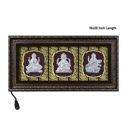 Lakshmi Ganesh Saraswati Murti Photo Frame- 10 X 20 Inches | 999 Silver Foil & Led Wall Picture Frame For Pooja - Hindu God Photos & Frames