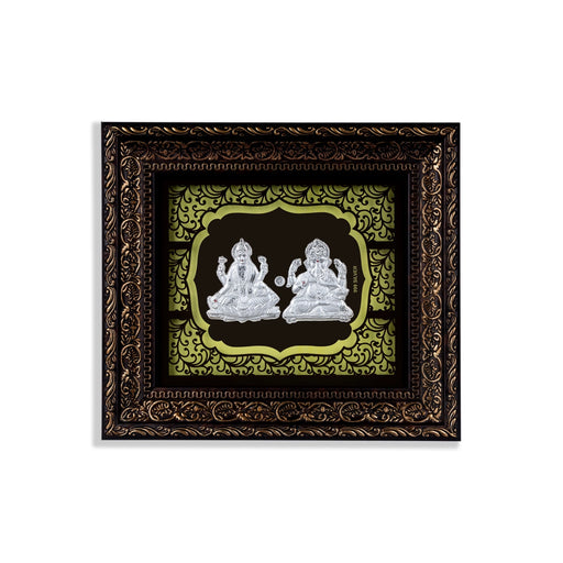 Lakshmi Ganesh Murti Photo Frame - 10 X 9 Inches | 999 Silver Foil Picture Frame/ Wall Picture For Pooja Room - Hindu God Photos & Frames