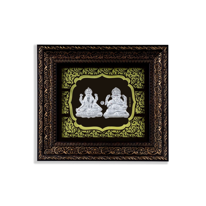 Lakshmi Ganesh Murti Photo Frame - 10 X 9 Inches | 999 Silver Foil Picture Frame/ Wall Picture For Pooja Room - Hindu God Photos & Frames