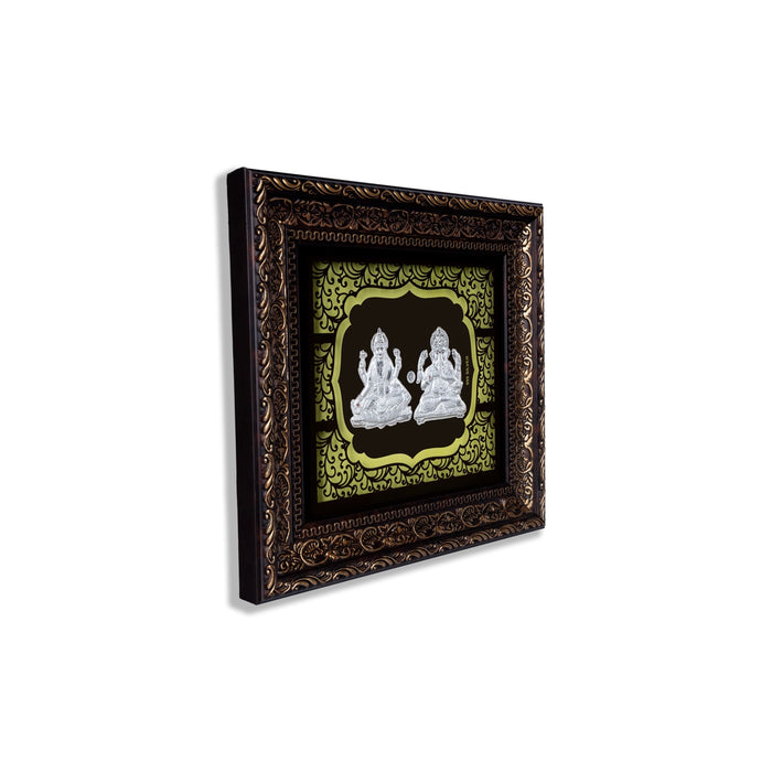 Lakshmi Ganesh Murti Photo Frame - 10 X 9 Inches | 999 Silver Foil Picture Frame/ Wall Picture For Pooja Room - Hindu God Photos & Frames