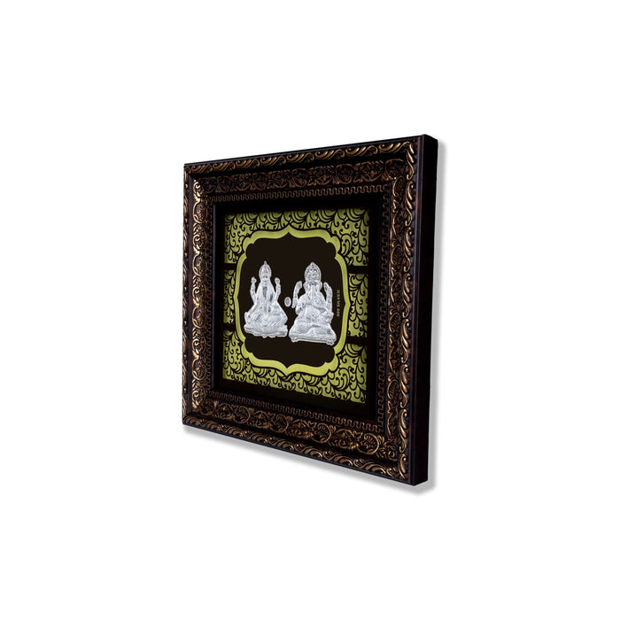Lakshmi Ganesh Murti Photo Frame - 10 X 9 Inches | 999 Silver Foil Picture Frame/ Wall Picture For Pooja Room - Hindu God Photos & Frames