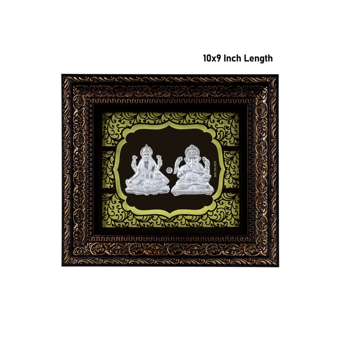Lakshmi Ganesh Murti Photo Frame - 10 X 9 Inches | 999 Silver Foil Picture Frame/ Wall Picture For Pooja Room - Hindu God Photos & Frames