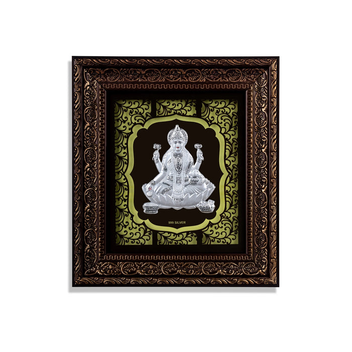 Lakshmi Murti Photo Frame - 10 X 9 Inches | 999 Silver Foil Picture Frame/ Wall Picture For Pooja Room - Hindu God Photos & Frames