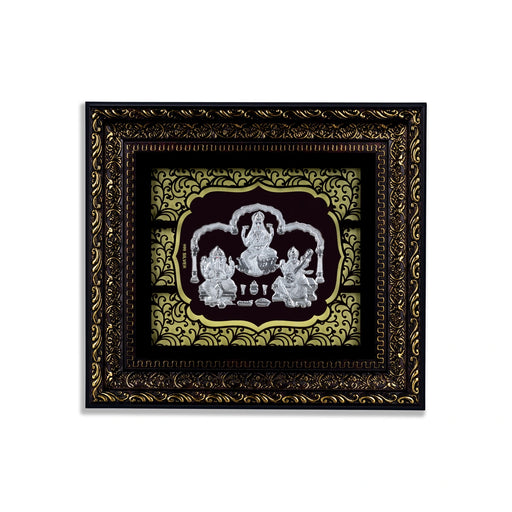 Lakshmi Ganesh Saraswati Murti Photo Frame- 10 X 9 Inches | 999 Silver Foil Picture Frame/Wall Picture For Pooja - Hindu God Photos & Frames