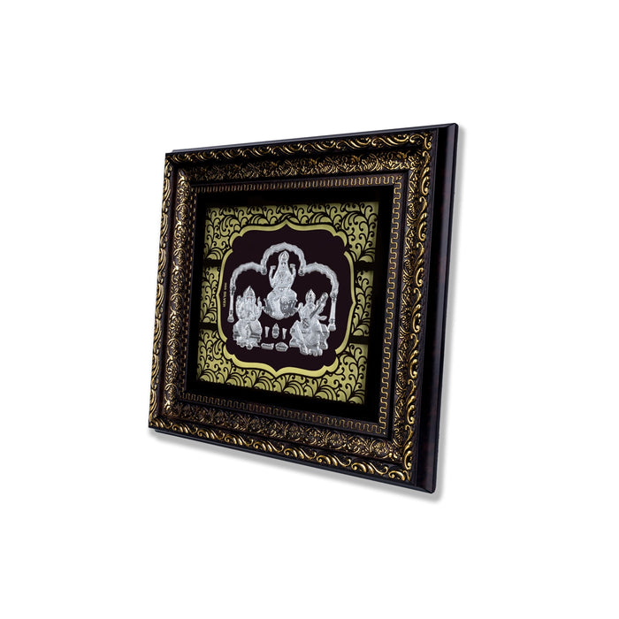 Lakshmi Ganesh Saraswati Murti Photo Frame- 10 X 9 Inches | 999 Silver Foil Picture Frame/Wall Picture For Pooja - Hindu God Photos & Frames