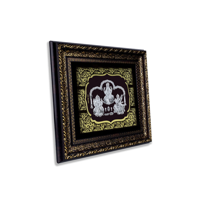 Lakshmi Ganesh Saraswati Murti Photo Frame- 10 X 9 Inches | 999 Silver Foil Picture Frame/Wall Picture For Pooja - Hindu God Photos & Frames