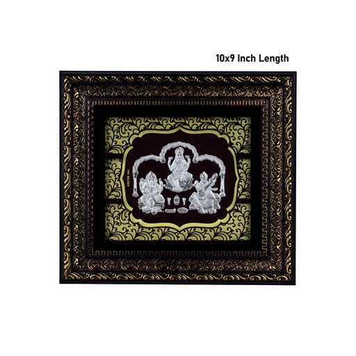 Lakshmi Ganesh Saraswati Murti Photo Frame- 10 X 9 Inches | 999 Silver Foil Picture Frame/Wall Picture For Pooja - Hindu God Photos & Frames