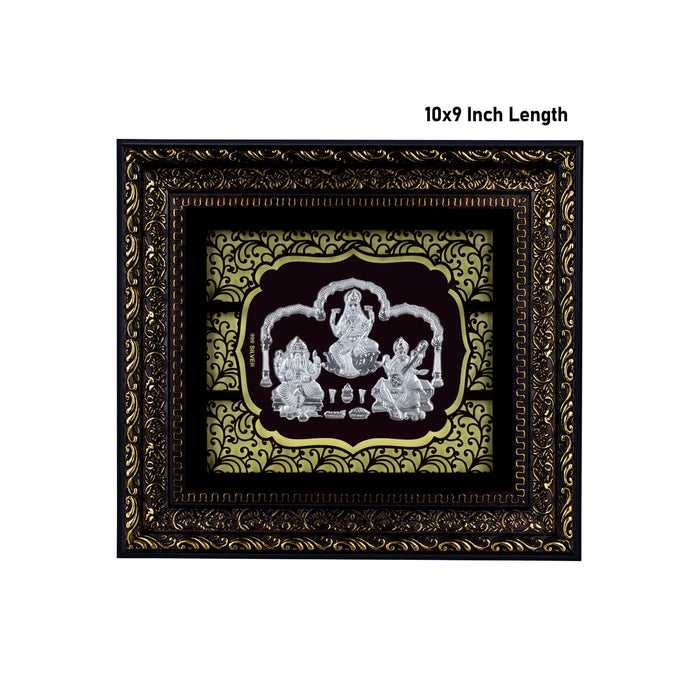 Lakshmi Ganesh Saraswati Murti Photo Frame- 10 X 9 Inches | 999 Silver Foil Picture Frame/Wall Picture For Pooja - Hindu God Photos & Frames
