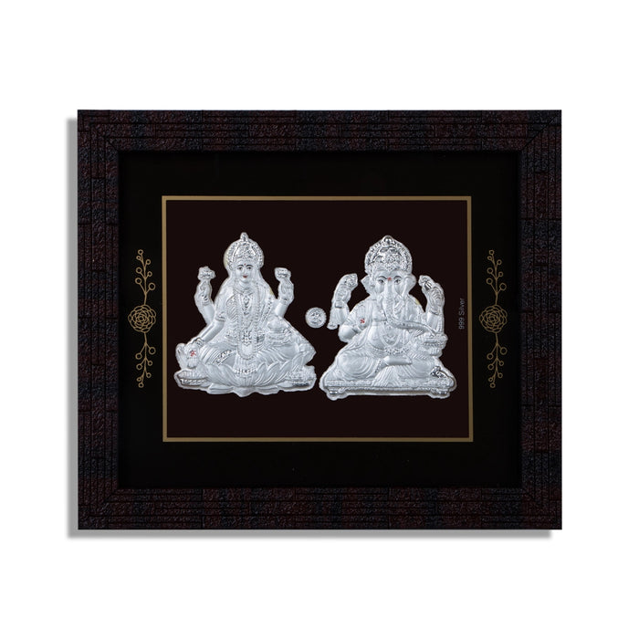 Lakshmi Ganesh Murti Photo Frame - 6 X 7 Inches | 999 Silver Foil Picture Frame/ Wall Picture For Pooja Room - Hindu God Photos & Frames