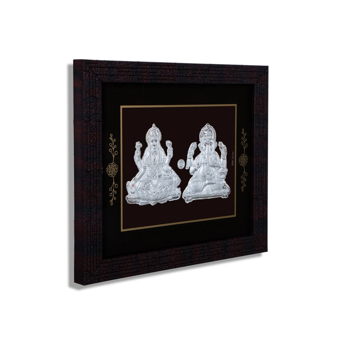 Lakshmi Ganesh Murti Photo Frame - 6 X 7 Inches | 999 Silver Foil Picture Frame/ Wall Picture For Pooja Room - Hindu God Photos & Frames