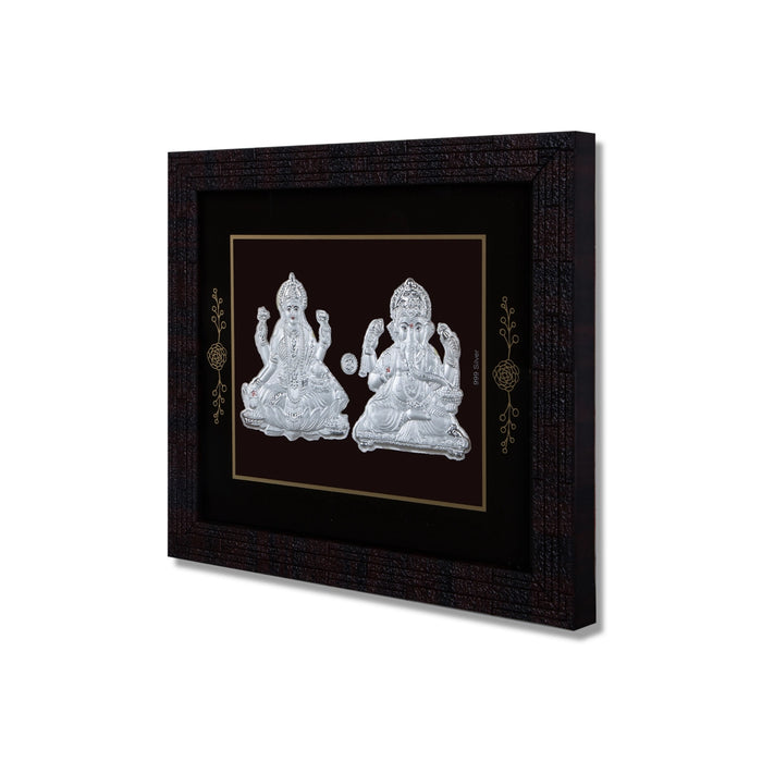 Lakshmi Ganesh Murti Photo Frame - 6 X 7 Inches | 999 Silver Foil Picture Frame/ Wall Picture For Pooja Room - Hindu God Photos & Frames