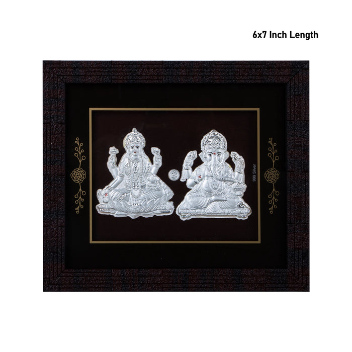 Lakshmi Ganesh Murti Photo Frame - 6 X 7 Inches | 999 Silver Foil Picture Frame/ Wall Picture For Pooja Room - Hindu God Photos & Frames