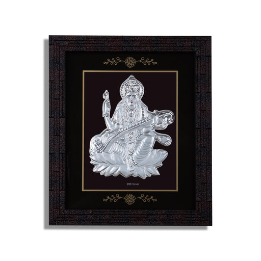 Saraswati Murti Photo Frame - 6 X 7 Inches | 999 Silver Foil Picture Frame/ Wall Picture For Pooja Room - Hindu God Photos & Frames