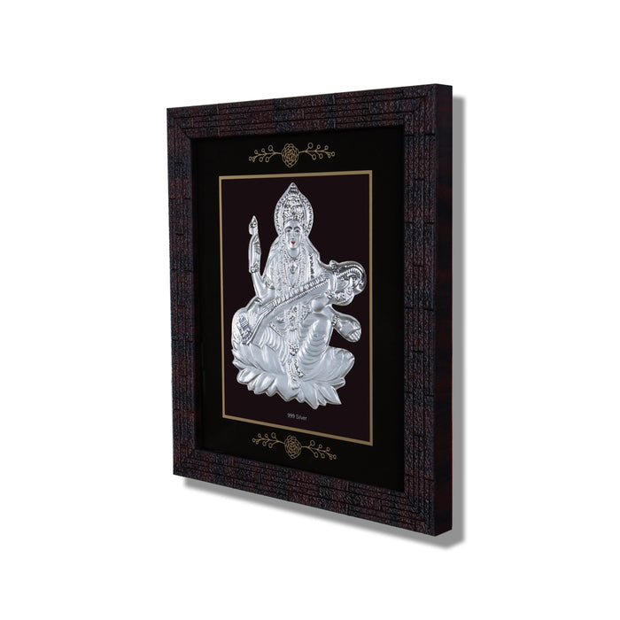 Saraswati Murti Photo Frame - 6 X 7 Inches | 999 Silver Foil Picture Frame/ Wall Picture For Pooja Room - Hindu God Photos & Frames
