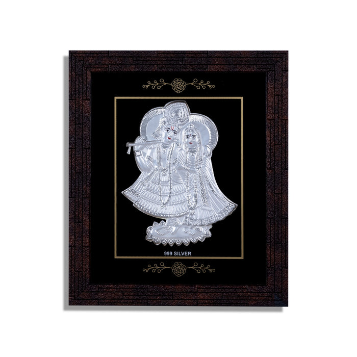 Radha Krishna Murti Photo Frame - 6 X 7 Inches | Picture Frame/ 999 Silver Wall Picture For Pooja & Home Decor - Hindu God Photos & Frames
