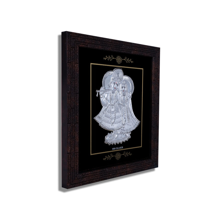 Radha Krishna Murti Photo Frame - 6 X 7 Inches | Picture Frame/ 999 Silver Wall Picture For Pooja & Home Decor - Hindu God Photos & Frames
