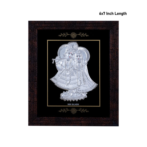 Radha Krishna Murti Photo Frame - 6 X 7 Inches | Picture Frame/ 999 Silver Wall Picture For Pooja & Home Decor - Hindu God Photos & Frames