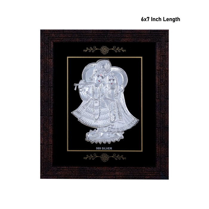 Radha Krishna Murti Photo Frame - 6 X 7 Inches | Picture Frame/ 999 Silver Wall Picture For Pooja & Home Decor - Hindu God Photos & Frames