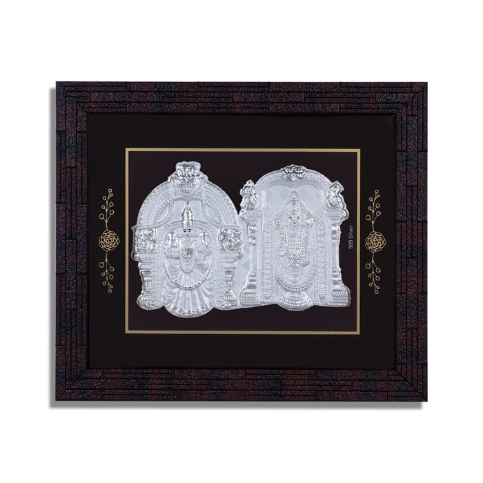 Perumal Thayar Design Photo Frame- 6 X 7 Inches | Picture Frame/ 999 Silver Wall Picture For Pooja & Home Decor - Hindu God Photos & Frames