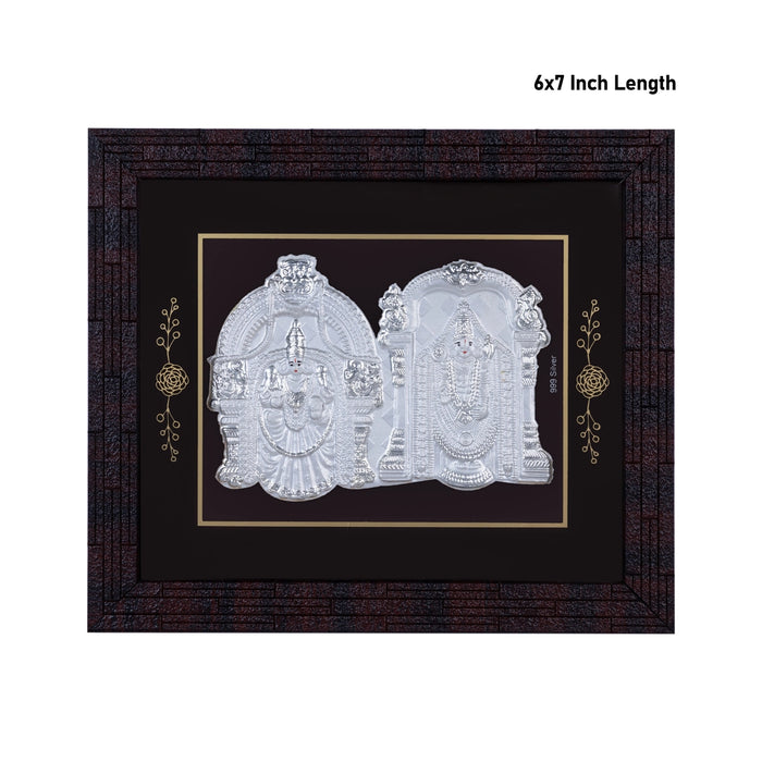 Perumal Thayar Design Photo Frame- 6 X 7 Inches | Picture Frame/ 999 Silver Wall Picture For Pooja & Home Decor - Hindu God Photos & Frames