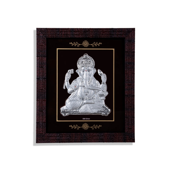 Ganesh Murti Photo Frame - 6 X 7 Inches | 999 Silver Foil Picture Frame/ Wall Picture For Pooja Room - Hindu God Photos & Frames