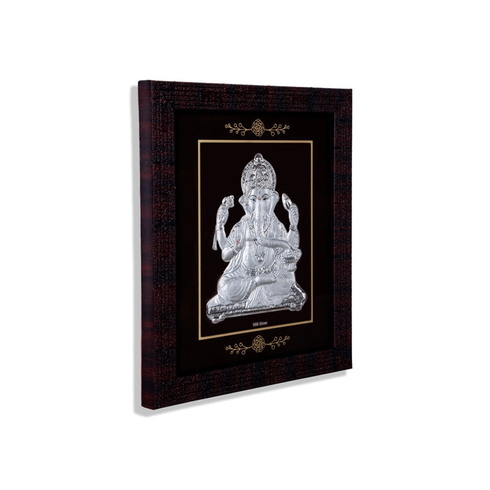 Ganesh Murti Photo Frame - 6 X 7 Inches | 999 Silver Foil Picture Frame/ Wall Picture For Pooja Room - Hindu God Photos & Frames