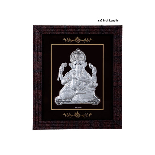 Ganesh Murti Photo Frame - 6 X 7 Inches | 999 Silver Foil Picture Frame/ Wall Picture For Pooja Room - Hindu God Photos & Frames