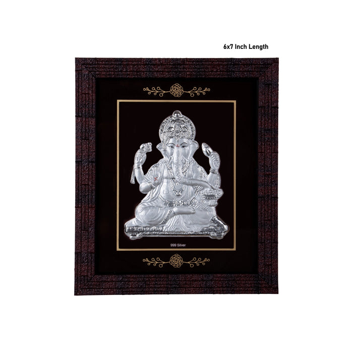 Ganesh Murti Photo Frame - 6 X 7 Inches | 999 Silver Foil Picture Frame/ Wall Picture For Pooja Room - Hindu God Photos & Frames