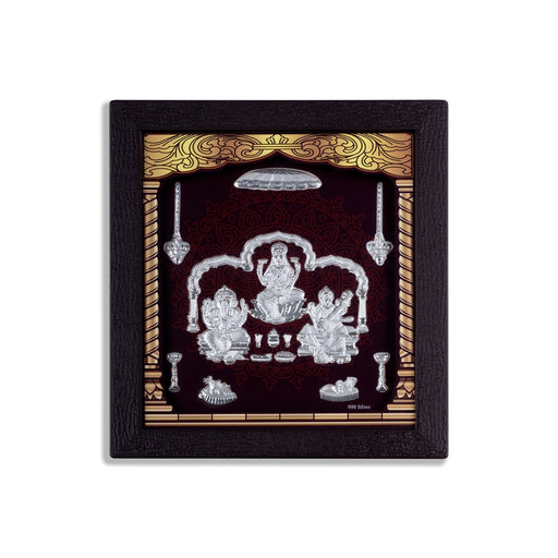 Lakshmi Ganesh Saraswati Murti Photo Frame - 8.5 X 7.5 Inches | 999 Silver Foil Wall Picture Frame For Pooja - Hindu God Photos & Frames
