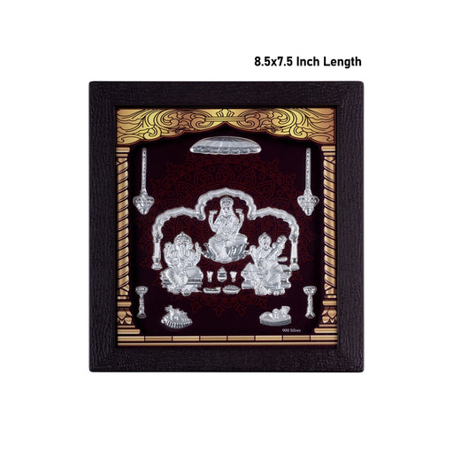 Lakshmi Ganesh Saraswati Murti Photo Frame - 8.5 X 7.5 Inches | 999 Silver Foil Wall Picture Frame For Pooja - Hindu God Photos & Frames