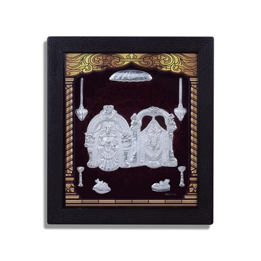 Perumal Thayar Photo Frame- 8.5 X 7.5 Inches | Picture Frame/ 999 Silver Wall Picture For Pooja & Home Decor - Hindu God Photos & Frames