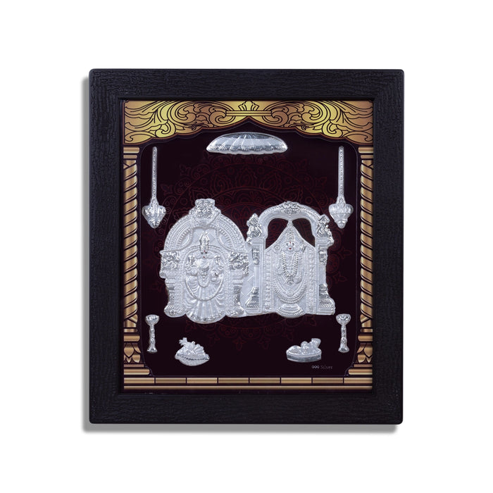 Perumal Thayar Photo Frame- 8.5 X 7.5 Inches | Picture Frame/ 999 Silver Wall Picture For Pooja & Home Decor - Hindu God Photos & Frames
