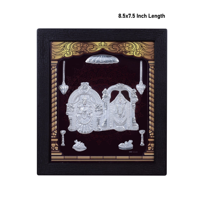 Perumal Thayar Photo Frame- 8.5 X 7.5 Inches | Picture Frame/ 999 Silver Wall Picture For Pooja & Home Decor - Hindu God Photos & Frames