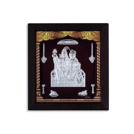 Shiv Family Murti Photo Frame - 8.5 X 7.5 Inches | 999 Silver Foil Picture Frame/ Wall Picture For Pooja Room - Hindu God Photos & Frames