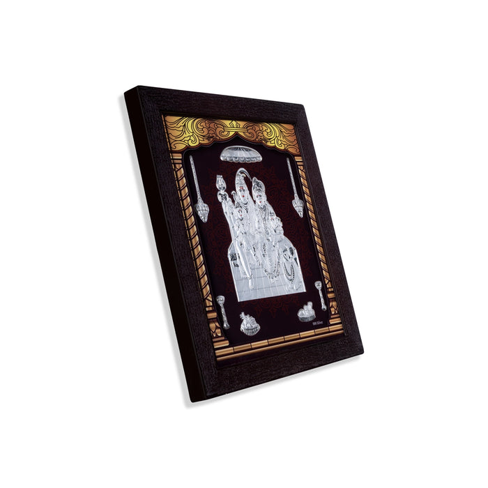 Shiv Family Murti Photo Frame - 8.5 X 7.5 Inches | 999 Silver Foil Picture Frame/ Wall Picture For Pooja Room - Hindu God Photos & Frames