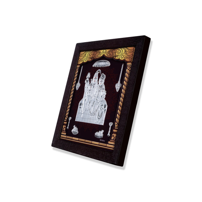 Shiv Family Murti Photo Frame - 8.5 X 7.5 Inches | 999 Silver Foil Picture Frame/ Wall Picture For Pooja Room - Hindu God Photos & Frames