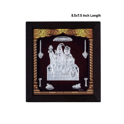 Shiv Family Murti Photo Frame - 8.5 X 7.5 Inches | 999 Silver Foil Picture Frame/ Wall Picture For Pooja Room - Hindu God Photos & Frames