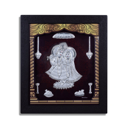 Radha Krishna Murti Photo Frame- 8.5 X 7.5 Inches | Picture Frame/999 Silver Wall Picture For Pooja& Home Decor - Hindu God Photos & Frames