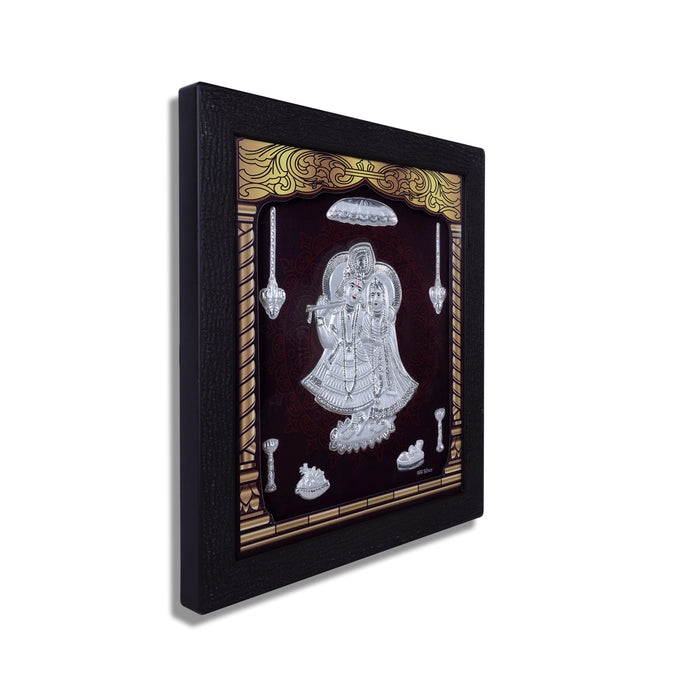Radha Krishna Murti Photo Frame- 8.5 X 7.5 Inches | Picture Frame/999 Silver Wall Picture For Pooja& Home Decor - Hindu God Photos & Frames