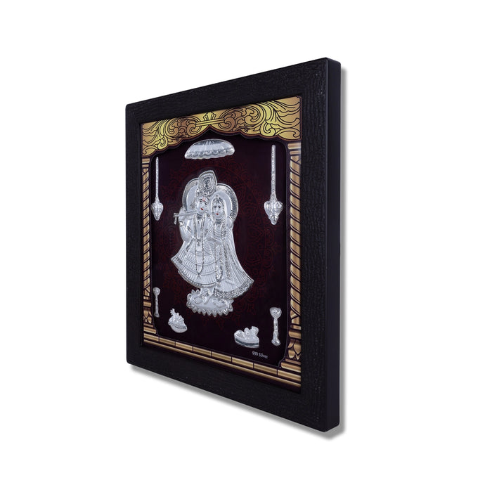 Radha Krishna Murti Photo Frame- 8.5 X 7.5 Inches | Picture Frame/999 Silver Wall Picture For Pooja& Home Decor - Hindu God Photos & Frames