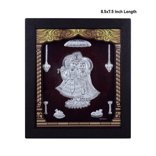 Radha Krishna Murti Photo Frame- 8.5 X 7.5 Inches | Picture Frame/999 Silver Wall Picture For Pooja& Home Decor - Hindu God Photos & Frames
