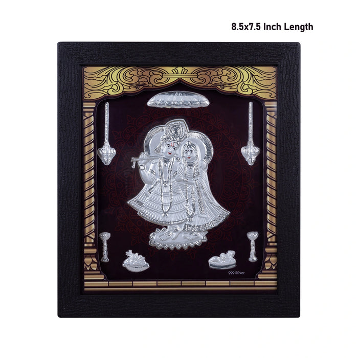Radha Krishna Murti Photo Frame- 8.5 X 7.5 Inches | Picture Frame/999 Silver Wall Picture For Pooja& Home Decor - Hindu God Photos & Frames
