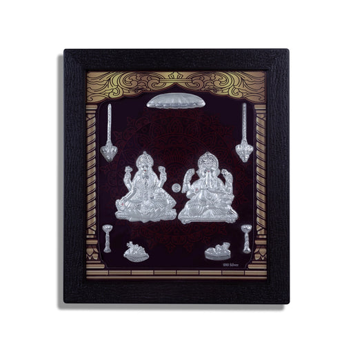 Lakshmi Ganesh Murti Photo Frame - 8.5 X 7.5 Inches | Picture Frame/ 999 Silver Wall Picture For Home Decor - Hindu God Photos & Frames
