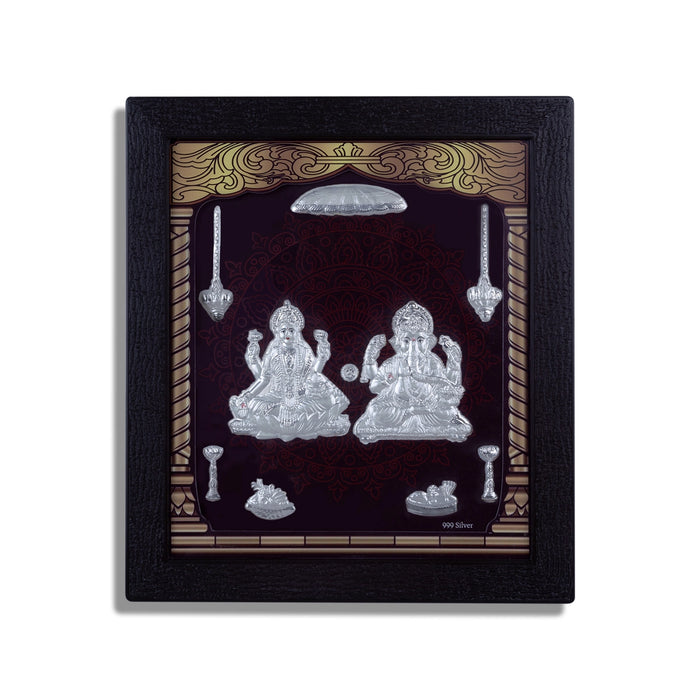 Lakshmi Ganesh Murti Photo Frame - 8.5 X 7.5 Inches | Picture Frame/ 999 Silver Wall Picture For Home Decor - Hindu God Photos & Frames