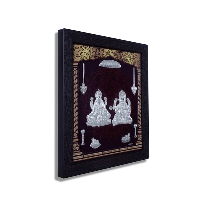 Lakshmi Ganesh Murti Photo Frame - 8.5 X 7.5 Inches | Picture Frame/ 999 Silver Wall Picture For Home Decor - Hindu God Photos & Frames