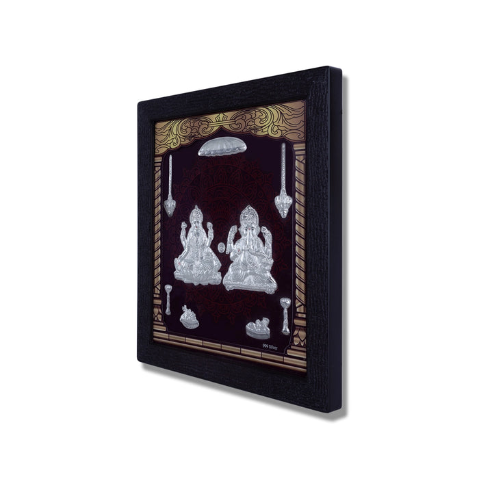 Lakshmi Ganesh Murti Photo Frame - 8.5 X 7.5 Inches | Picture Frame/ 999 Silver Wall Picture For Home Decor - Hindu God Photos & Frames